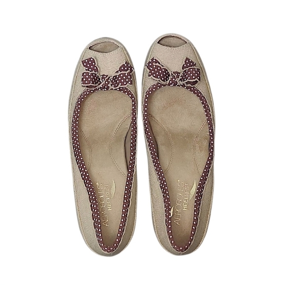 AEROSOLES Benefit RattanWoven Peeptoe Tan Brown Polka Dot Bow Size 10 Medium - Picture 12 of 12